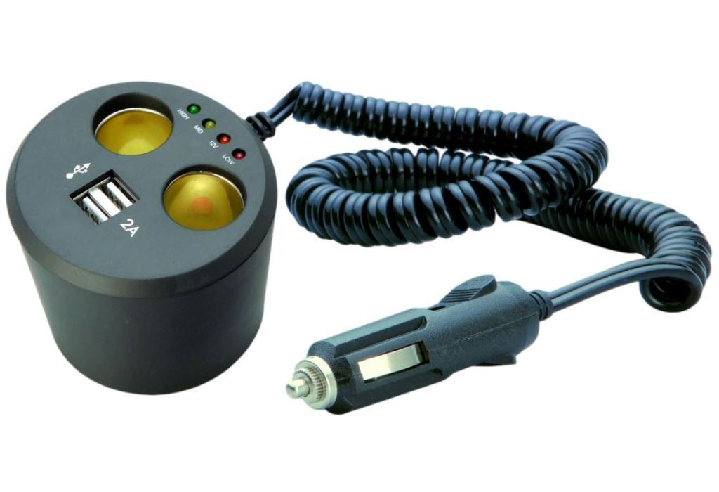 Unitec Dubbele ronde stekkerdoos met 2x 12V/24V en 2x USB, geschikt voor bekerhouders