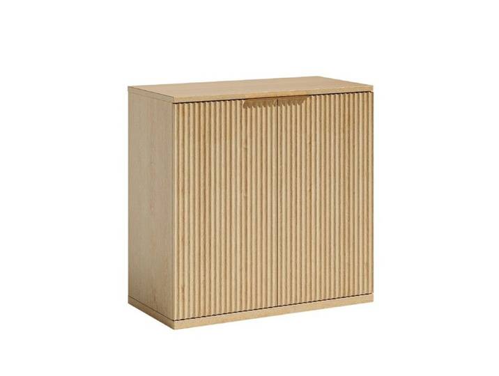 Buffet Moderne Chêne Clair 60x30x70cm Façade Plissée Poignées Métal Meuble Multifonctionnel Pour Salon Et Chambre