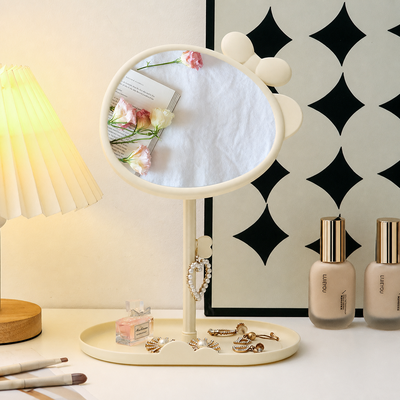 Fusion Finds Cute Desktop Vanity Mirror With 360 Rotating Makeup Mirror & Storage Tray light Yellow