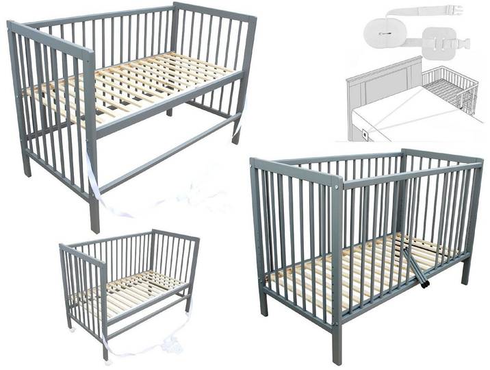 Micoland Beistellbett Kinderbett Beistellbett Babybett 120x60cm mit Gurt und Rädern