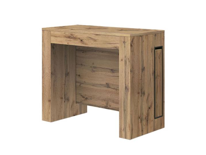 Table console à rallonge en bois, finition chêne rustique 90×45-90×295