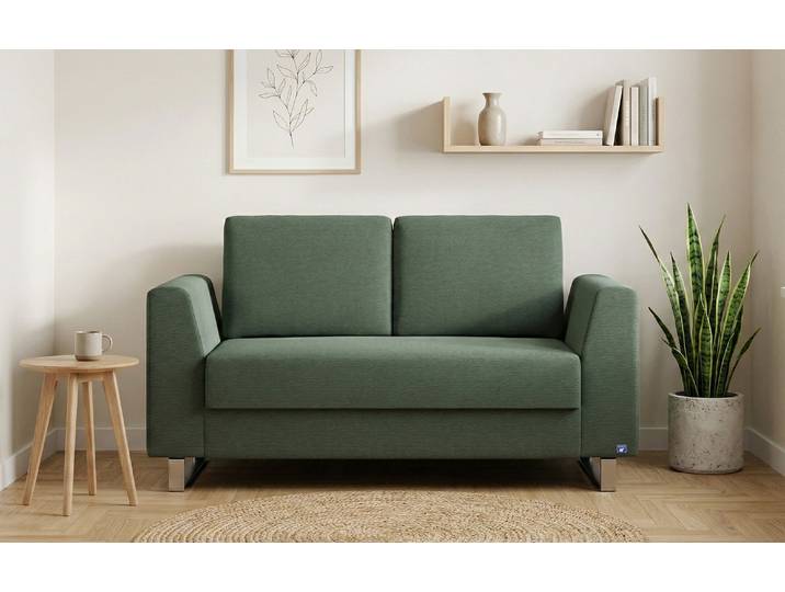 BRUNO Schlafsofa 120cm in Grün Klassik stabiles Massivholz & Boxspringkomfort