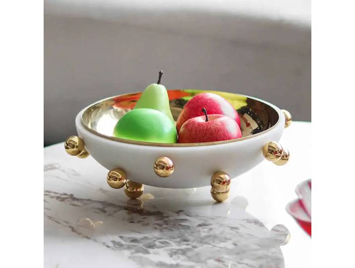 Bol à fruits en perles dorées, plateau sphérique géométrique abstrait, bol rond, conteneur de rangement de bureau, accessoires de décoration pour la maison