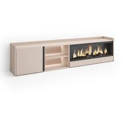 LOWBOARD, Beige, 212/35/50cm, Kamin mit Feuereffekt XXL