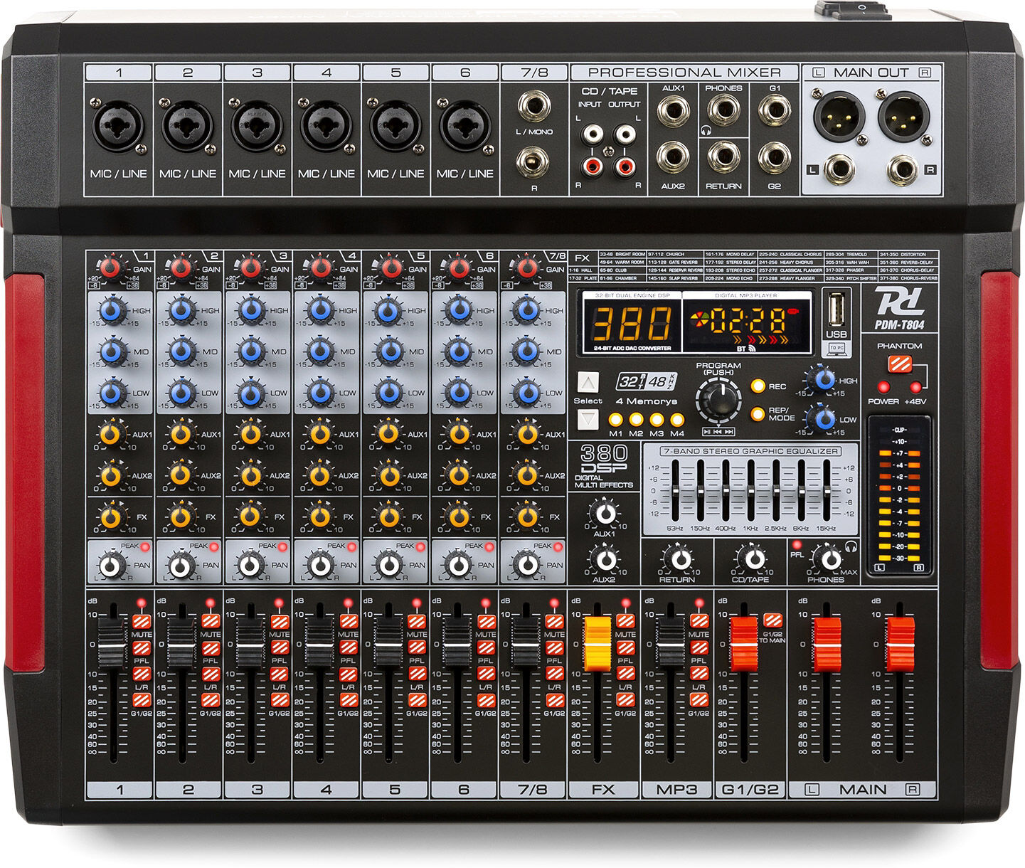 Power Dynamics Pdm-T804 Bühnenmischpult 8-Kanal Dsp/mp3