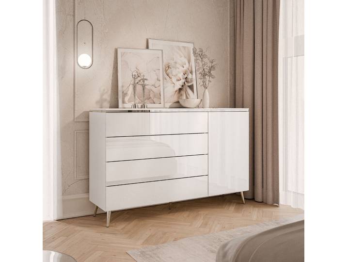 Kommode mit Schubladen AURORA SILVER 4S1D auf schrägen Beinen