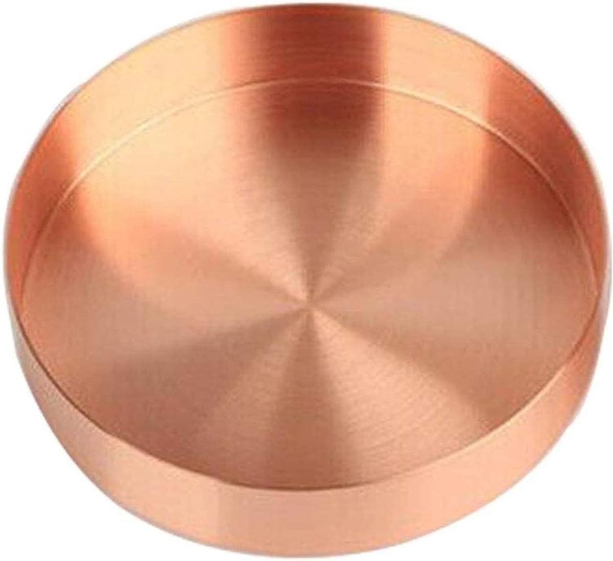 Metalen Decoratief Dienblad Koper - Handgepolijste Opberg Organizer voor Sieraden - Doorsnede: 14 cm