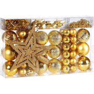 Weihnachtskugeln gold, Kunststoff, Set mit 66 Teilen