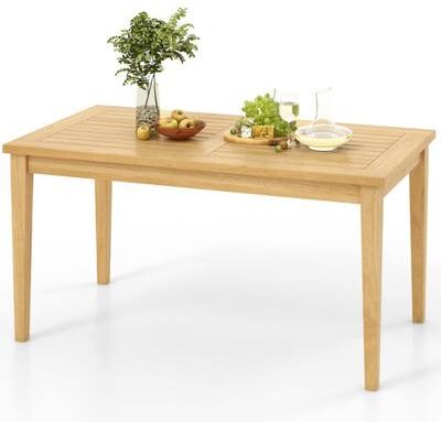 Costway 20 Inch x 35.5 Inch Outdoor Teak Wood Coffee Table with Slatted Tabletop for Balcony