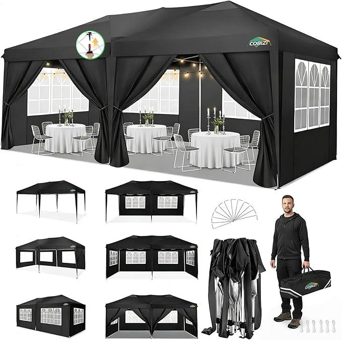 Faltpavillon 3x6m Pavillon Wasserdicht Stabil Partyzelt Faltbar | 3 Höhen, Tente de réception d'extérieur avec 6 parois latérales anti-UV pour mariage, extérieur, jardin, f?te et marché