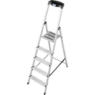Stehleiter KRAUSE "Safety", grau (aluminiumfarben), B:47cm H:11cm L:180cm, Aluminium, Leitern, Aluminium, 1x5 Stufen, Arbeitshöhe ca. 305 cm