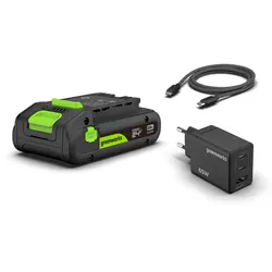Greenworks POWERALL 24V Starter Kit 2Ah USB-C Akku + 65W Ladegerät