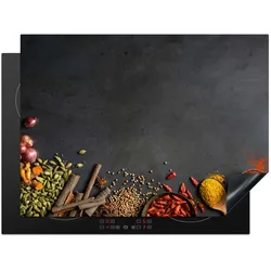 HERDABDECKPLATTE Kräuter - Lebensmittel - Gewürze - Schwarz - Paprika - Zimt Herdabdeckung Induktionsfeld 70x52 cm