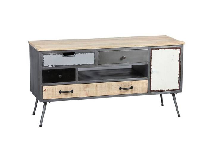 STAHL - Meuble TV 1 Porte 4 Tiroirs