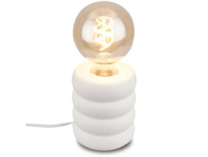 BRILONER - Tischlampe Keramikfuß Kabelschalter Weiß-matt 10,5x12,5 cm
