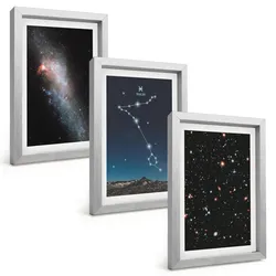 BILDER SET 3er Set - 20x30 cm Silberner Rahmen - Die kosmischen Landschaften der Fische-Galaxie