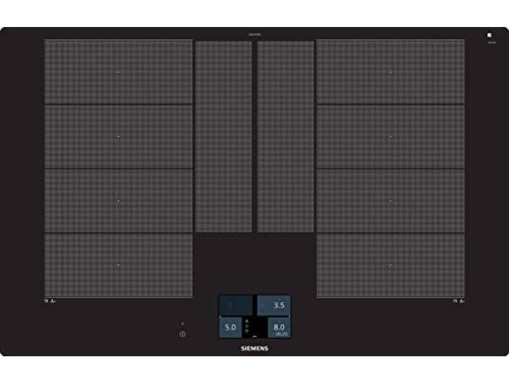 Siemens EX801KYW1E iQ700 Kochfeld, 79,2 cm, Smart Home kompatibel via Home Connect, VarioInduktion Plus, varioMotion, Brat-Sensor Plus mit 5 Temperaturstufen, Schwarz