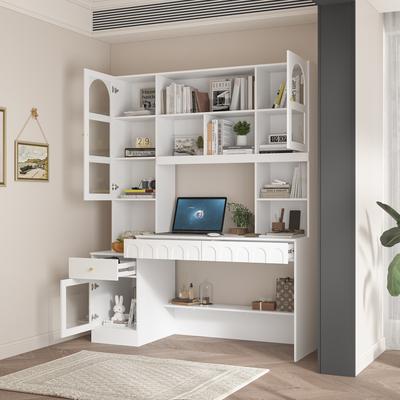 Timechee "Home Office Bookshelf Spacious Multi-Section Workstation Desk - 62.4""x79.1“"