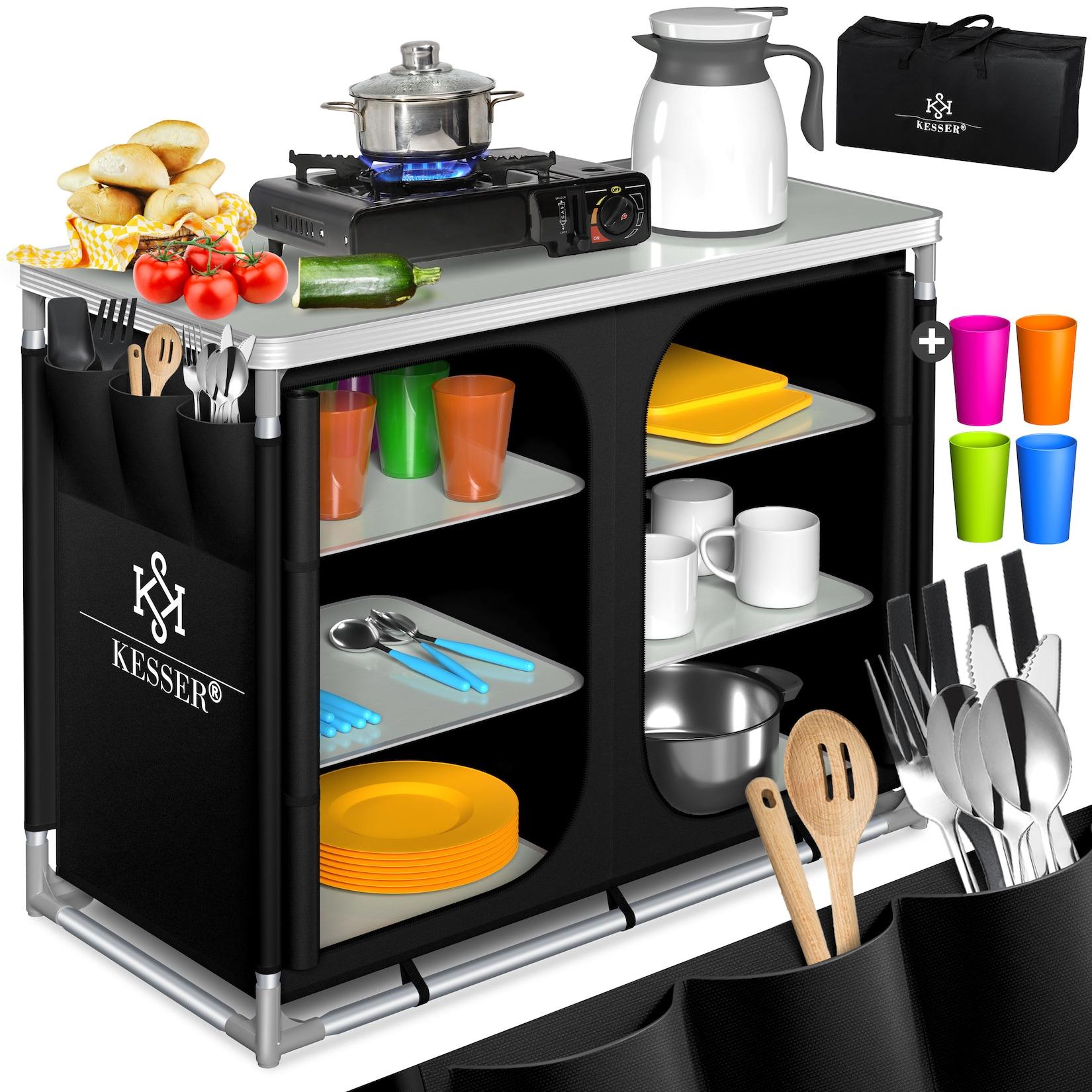 KESSER® Campingküche inkl. Tragetasche Mobile Outdoor Küche mit Aluminiumgestell Campingschrank Küchenbox Faltbare Reiseküche für Camping und Outdoor Modell wählbar