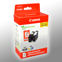 2 Canon Tinten 6205C004 585 + CL-586 Doppelpack KCMY + 50 Bl. Fotopapier