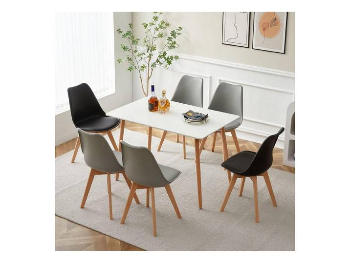 LuxusKollektion Essgruppe Esstisch Set 6 Esszimmerstühle Tisch 4 Graue Stühle 2 Schwarze Stühle