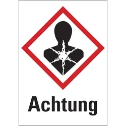 Aufkleber Gefahrstoffetiketten - Gesundheitsgefahr (GHS08) & Signalwort "Achtung" - 105 x 148 mm Folie selbstklebend