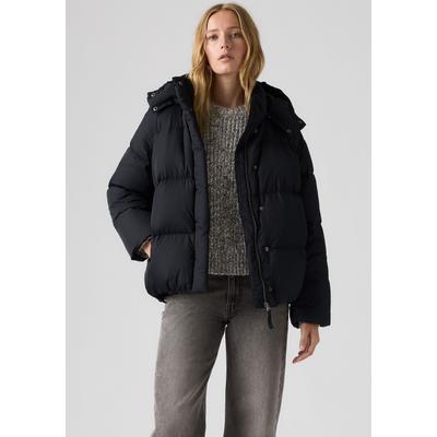 Steppjacke LEVI'S "TATE BUBBLE PUFFER", Damen, Gr. M (38), schwarz (anthrazit night), Web, Obermaterial: 100% Polyester, unifarben, bequem hüftlang, elastischer Bund, Jacken Steppjacke, Elastische Abschlüsse, abnehmbare Kapuze