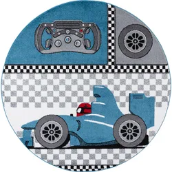 Kinderteppich TASNA, mit Rennwagen-Motiv, Blau, Ø 160 cm