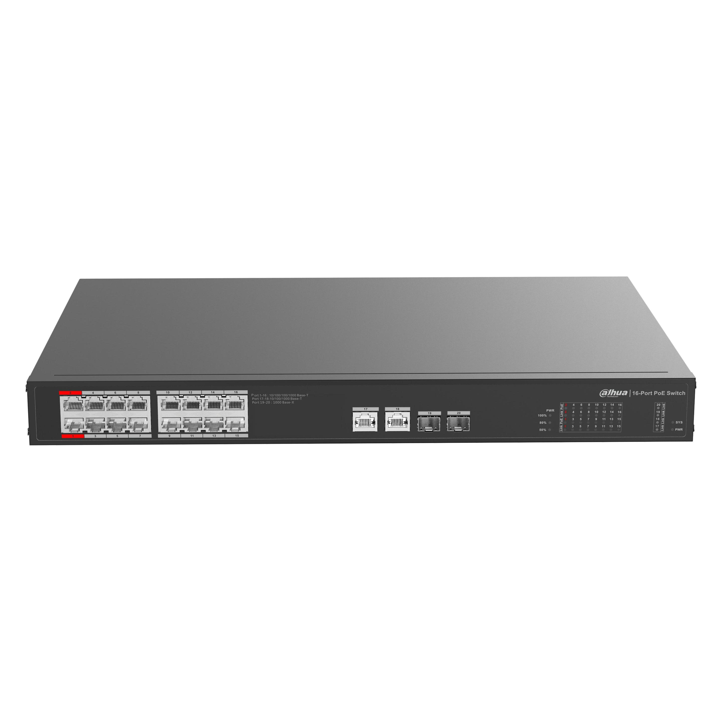 Dahua DH-PFS3220-16GT-190 20-Port Unmanaged Gigabit Switch with 16-Port PoE (20 Ports) (DH-PFS3220-16GT-190)