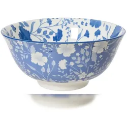 Decoris Schale 15x7cm Porzellan mit Blumen Muster - Schüssel Servierschale Salatschale Obstschale Dessertschale Müslischale Vintage Geschirr Sommer Hellblau