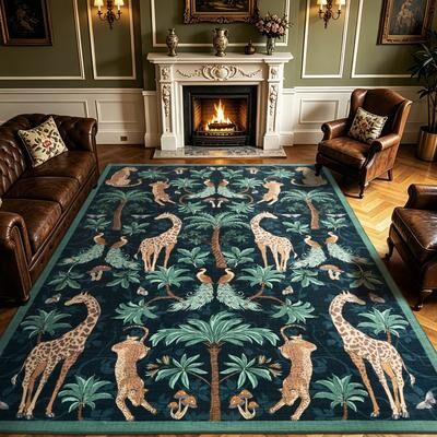 Garvee Jungle Animal Botanical Printed Foldable Washable Area Rug, Soft Faux Cashmere Floor Mat
