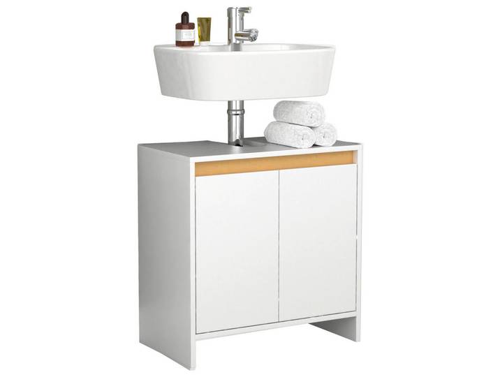 Mid.you Waschbeckenunterschrank, Weiß, Eichefarben, 58x60x33 cm, stehend, freistehend, Badezimmer, Badmöbel, Waschbeckenunterschränke