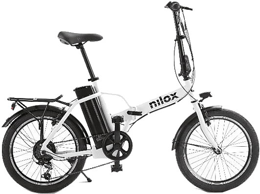 Bicicleta plegable - Nilox eBike J1 PRO, Motor 250 W, 25 km/h, Auotonomía 40 km, Ruedas 20", Peso máx 100 kg, Blanco