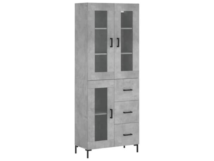 HGFDVCMR Highboard Betongrau 69,5x34x180 cm Schrank Holzwerkstoff Elegantes Highboard in Betongrau mit stabilen Metallfüßen und Glaselementen für mehr Ordnung im Wohnzimmer oder Flur.