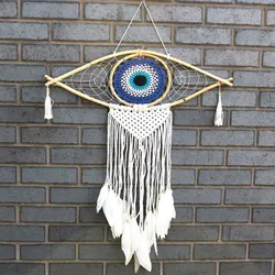 Protection Dream Cather - Lrg Macrame Evil Eye Blue/White/Black
