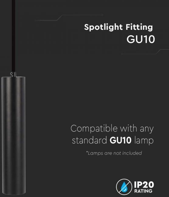 V-Tac Vt-976 Lampadario Led Portafaretto Pendente A Sospensione Gu10 In Alluminio Nero D:60*500mm - Sku 6687