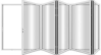 "KaMic Elite-Fold 168"" x 96"" 5-Panel Aluminum Folding Door in White with Hidden Hinges & Rollers, Folded Out From Left To Right"