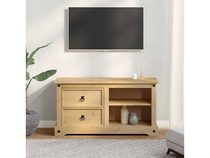 Meuble TV en bois de pin massif - - 100x40x52 cm - Brun - Capacité de charge 50 kg - Corona - 2 tiroirs