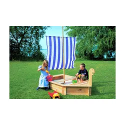 Sandkasten Schiff mit Segel 196 x 116 x 222 cm - Holzsandkasten aus Kiefer/Fichte - idealer Kindersandkasten für Garten - Sandkiste für Draußen