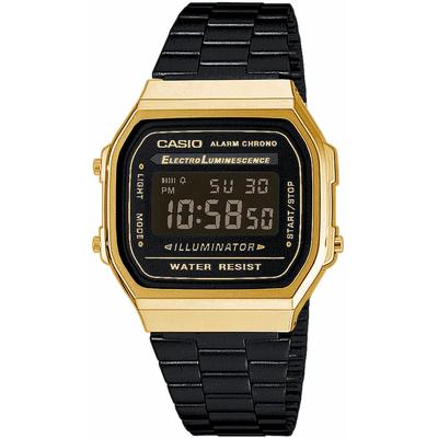 Chronograph CASIO VINTAGE, schwarz (schwarz, goldfarben), Armbanduhren, Damen, Chronograph, Quarzuhr, Armbanduhr,Damenuhr, Herrenuhr, Digitaluhr, Edelstahlarmband