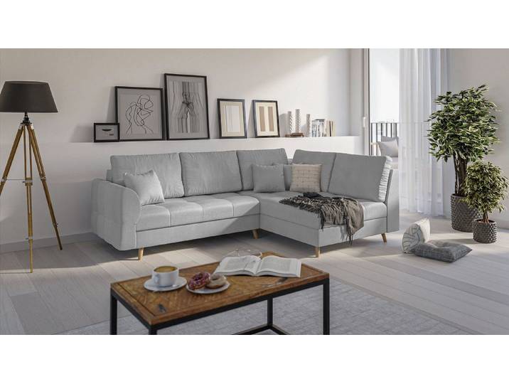 S-Style Möbel Ecksofa Cuba mit Holzfüßen im skandinavischen Stil, Ottomane links oder rechts bestellbar, mit Wellenfederung
