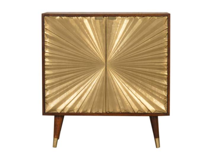 Artisan Furniture Goldener Schrank in einem reichen Kastanienholz-Finish, Nordische Beine, Gold und Braun, Holz, Echtholz,Mangoholz, Holz Optik, Rechteckig, 75x80x35 cm, Kleinmöbel, Kommoden