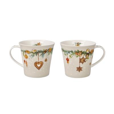 Tasse GOEBEL "A Warm Christmas", beige (bunt), B:10,5cm H:13cm, Fine China-Porzellan, Trinkgefäße, Tasse