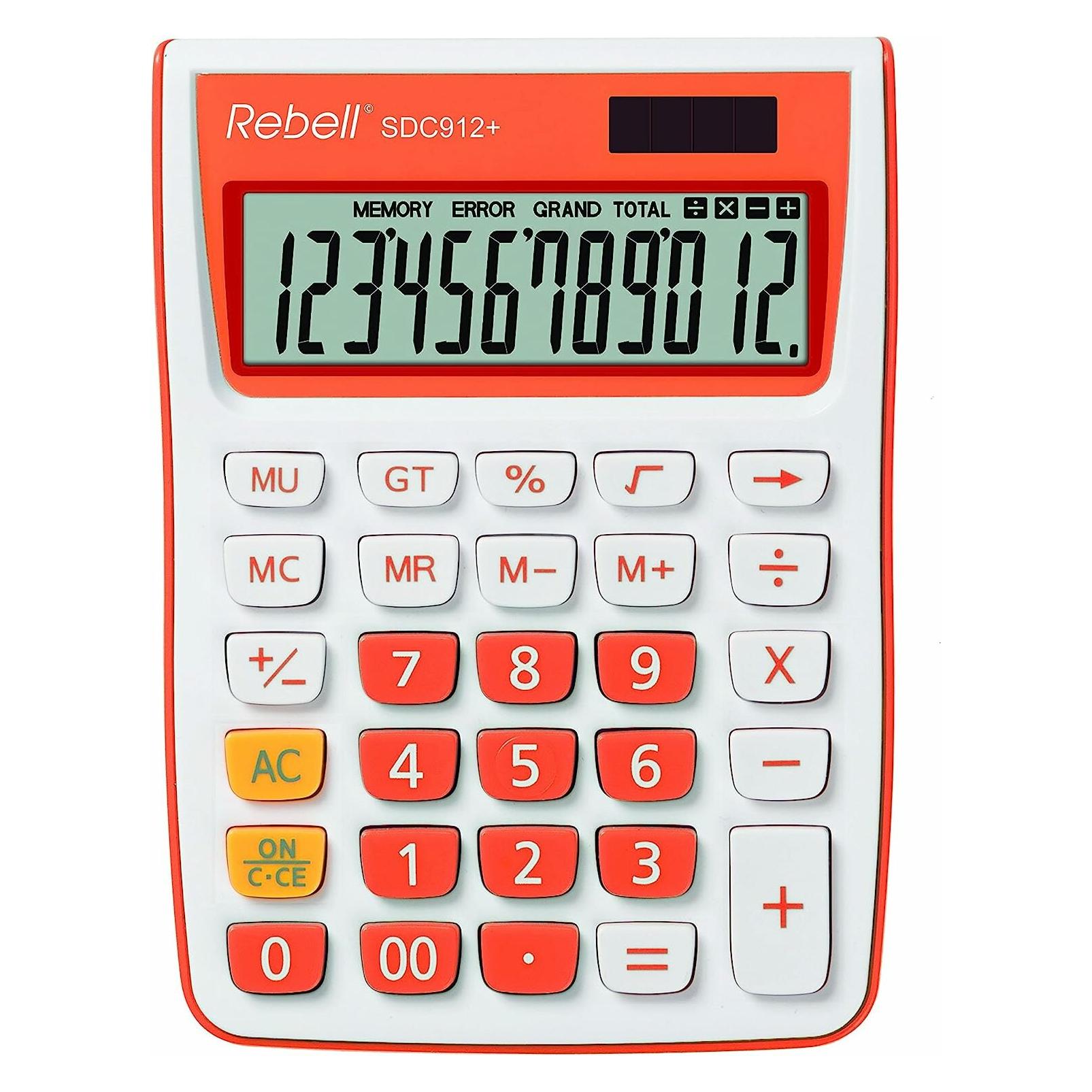 Rebell RE-SDC912OR Tischrechner SDC912, 12-stelliger Tischrechner für Büro und Zuhause, Dualbetrieb (Batteriebetrieb, Solarenergie) (RE-SDC912 OR)