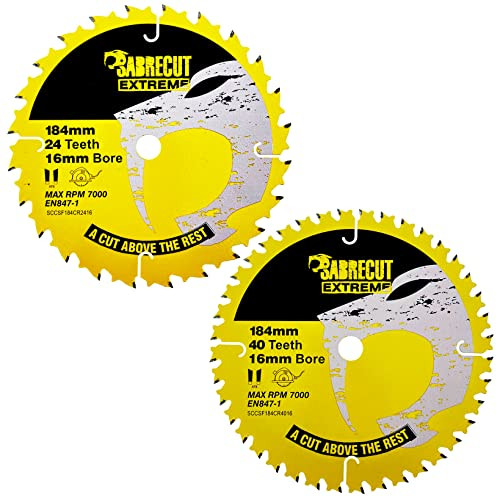 SabreCut Set van 2 TCT cirkelzaagbladen SCCSFK184CR16, 184mm, 24T en 40T, 16mm asgat