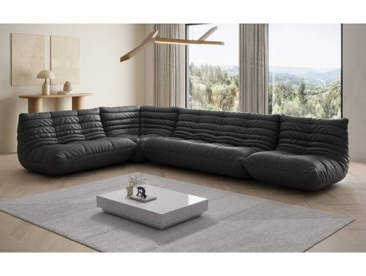 Designer Ecksofa Wohnlandschaft Calmo in Echtleder - Blau - Echtleder - Luxusbetten24