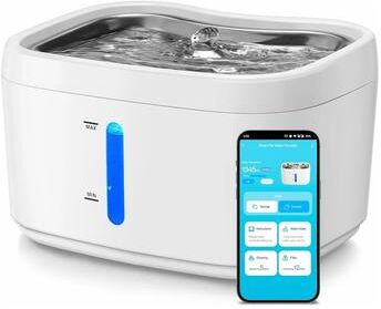 Inspired Living Smart App Controlled Cat Water Fountain 2.5L With Stainless Steel Tray & Weight Sensor white With App