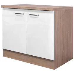 Spülenunterschrank Weiß Hochglanz/Eiche