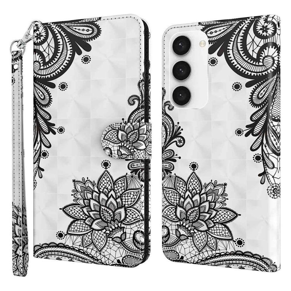 Cover-Discount Galaxy S23+ - Etui Glitzer Effekt Blumen schwarz (Samsung Galaxy S23+) (660116058H)