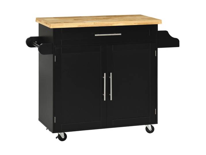 Modfu Küchenwagen 109x40x89cm Schwarz mit Schublade,Gewürzregal & 4 Lenkrollen, Holz, 109x89x40 cm, Küchen, Küchenmöbel, Kücheninseln